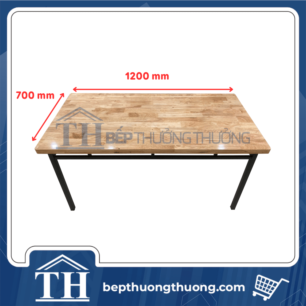 Bàn chân sắt mặt gỗ quán ăn 1m2x70